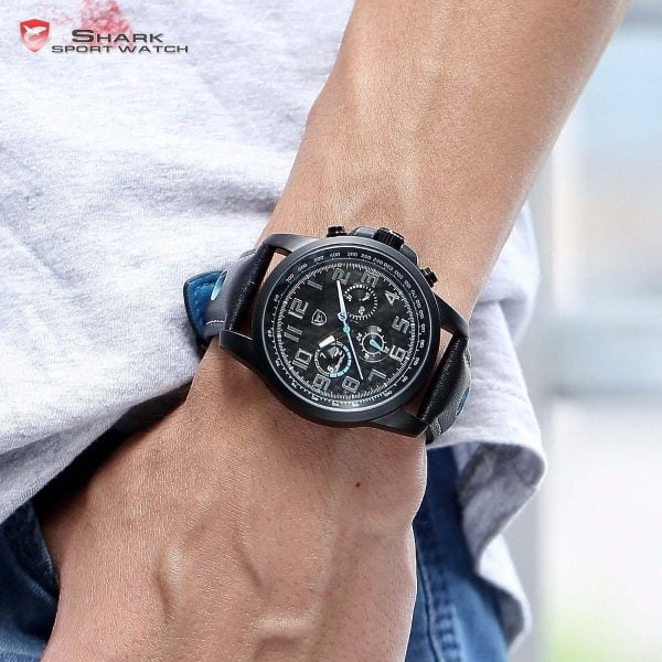 Reloj Original Shark Sh185 Correa Cuero 3 Atm Led Fecha Hora