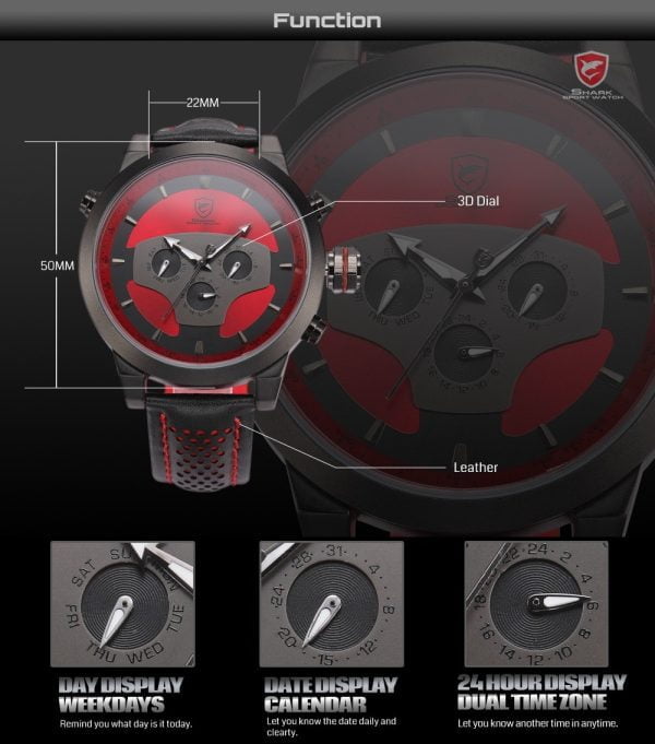 Reloj Original Shark Sh207 Requiem Correa Cuero 3atm Analogo