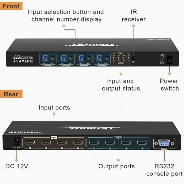 Switch Splitter Hdmi Matrix 4x4 Con Control Remoto Hdmi V1.3