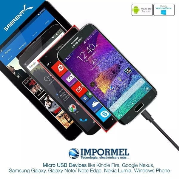 Cable Micro Usb V8 Carga Datos Samsung Nokia Sony Htc Resist