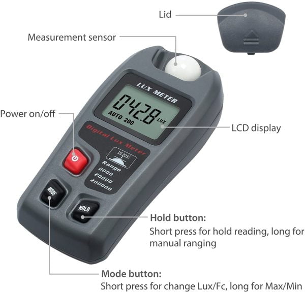 Luxómetro Digital Medidor Luz Iluminacion Camara 200k Lux