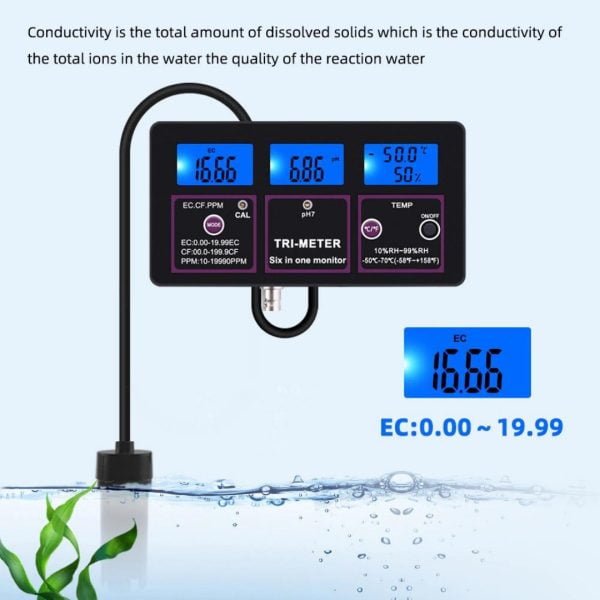 Medidor 6 En 1 Calidad Agua Multifunción PH EC CF TDS EC