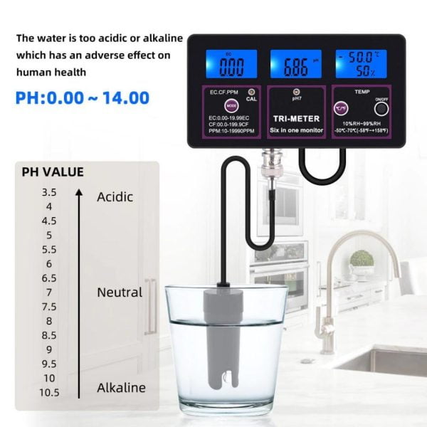 Medidor 6 En 1 Calidad Agua Multifunción PH EC CF TDS EC
