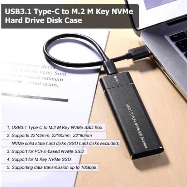 Case Carcaza Usb C 3.1 Nvme Pcie M.2 2230 2242 2260 2280