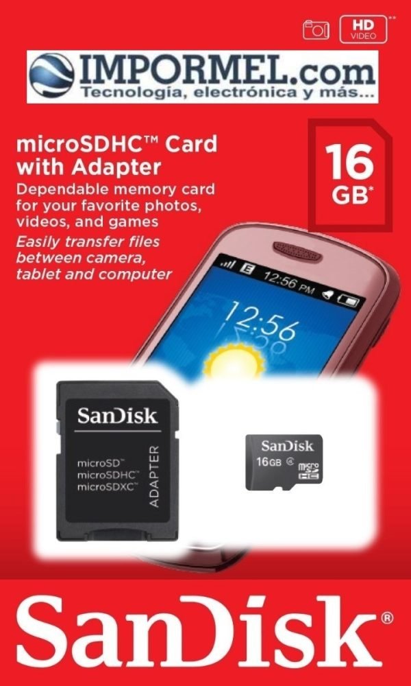 Memoria Micro Sd 16gb Sandisk Class 4 Ideal Camaras Espias