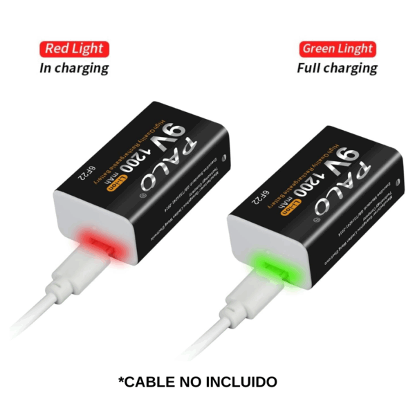 Bateria Recargable 9v 1200 mAh 6f22 USB C Iones de Litio