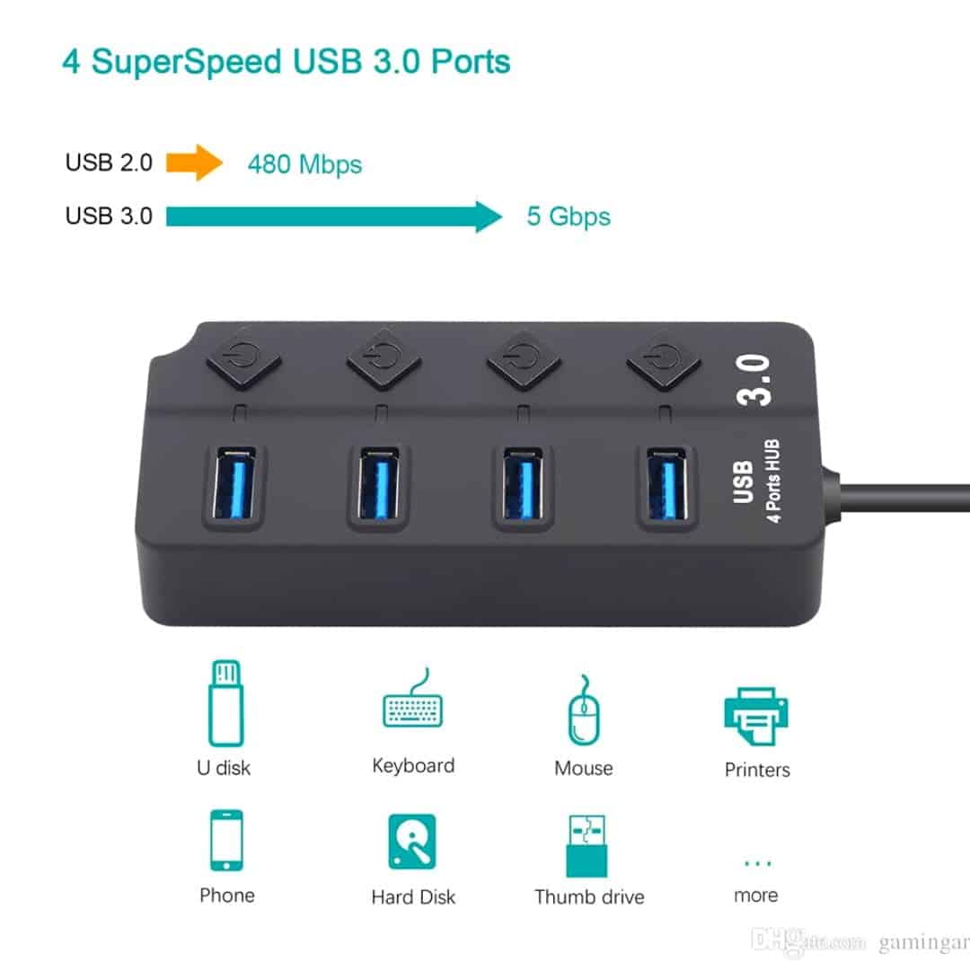 Hub Usb 3.0 De 4 Puertos Con Switches On/off Extension Usb - Accesorios - Ecuador