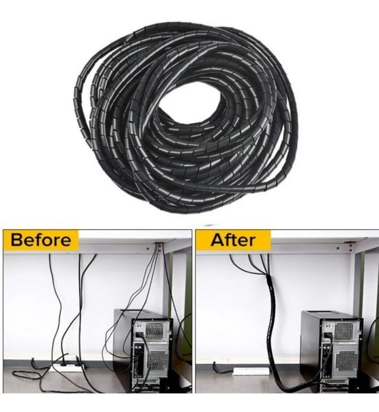 Organizador Espiral Cubre Cables Negro 12mm 10m Plastico - Accesorios - Ecuador
