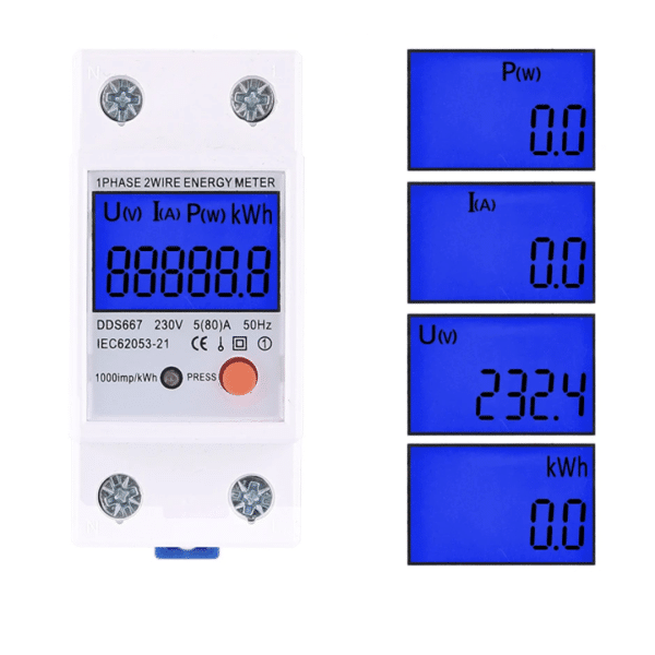Medidor consumo de energía vatimetro LCD monofásica Din 80A IMPORMEL I610031 EDIT 1
