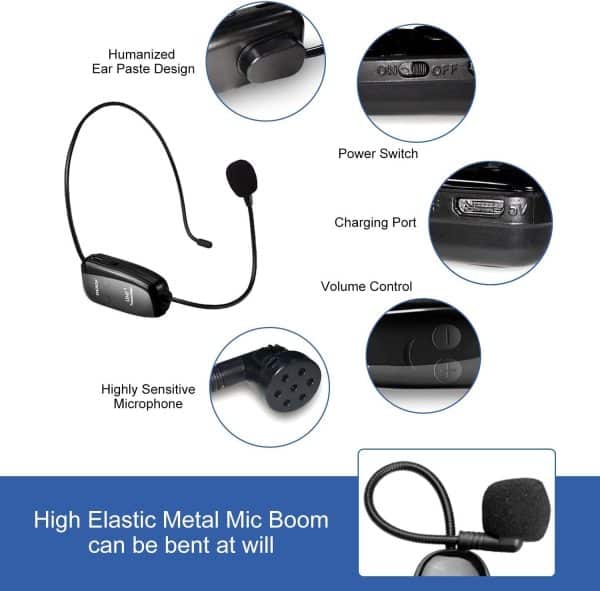 Microfono Inalambrico Diadema Uhf Amplica Voz Sonido Audio