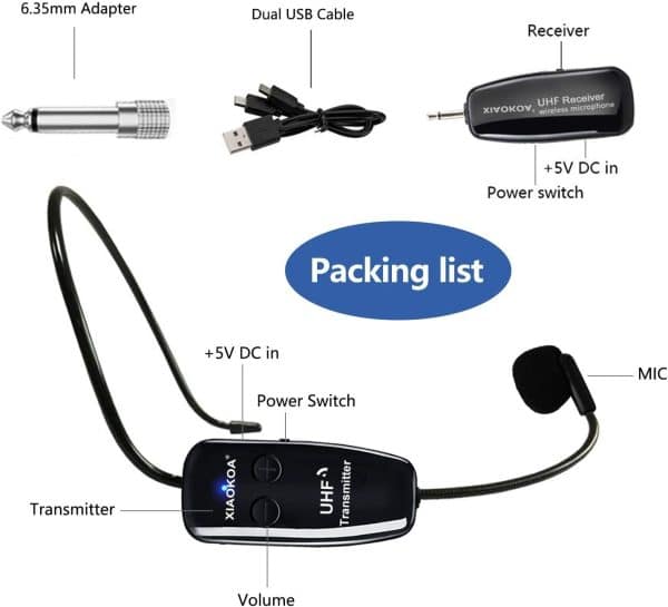 Microfono Inalambrico Diadema Uhf Amplica Voz Sonido Audio