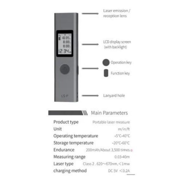 Medidor Láser Distancia Portatil 40 Metros Xiaomi Usb