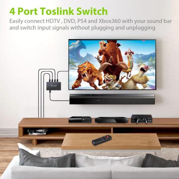 Switch selector conmutador audio óptico digital 4x1 SPDIF Toslink