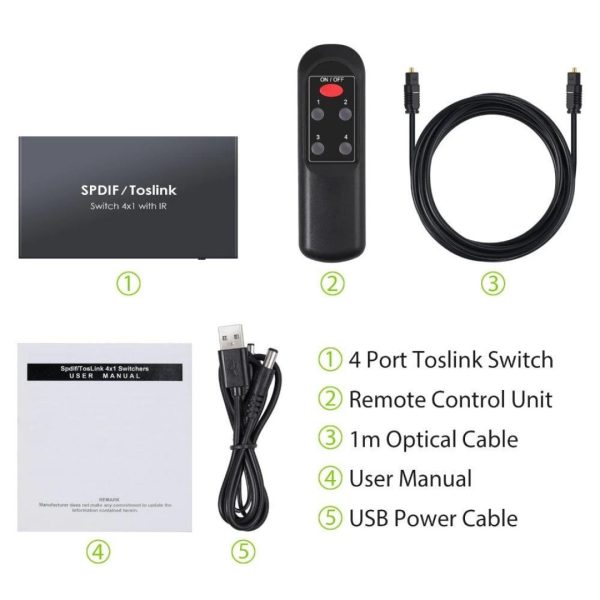 Switch selector conmutador audio óptico digital 4x1 SPDIF Toslink