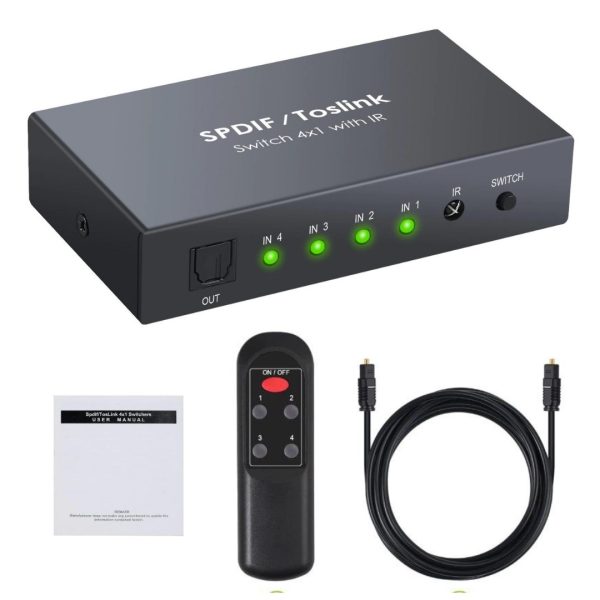 Switch selector conmutador audio óptico digital 4x1 SPDIF Toslink