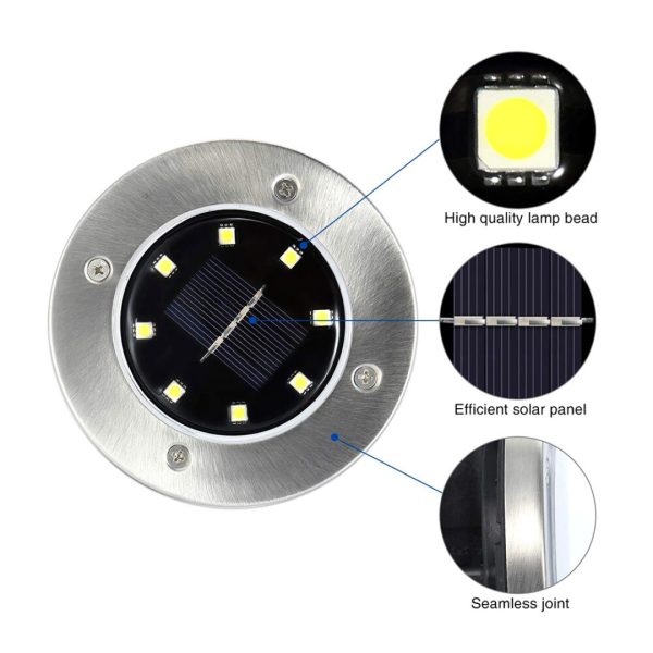 Luz Led Acero Inoxidable Patio Jardin Cesped Garage Solar