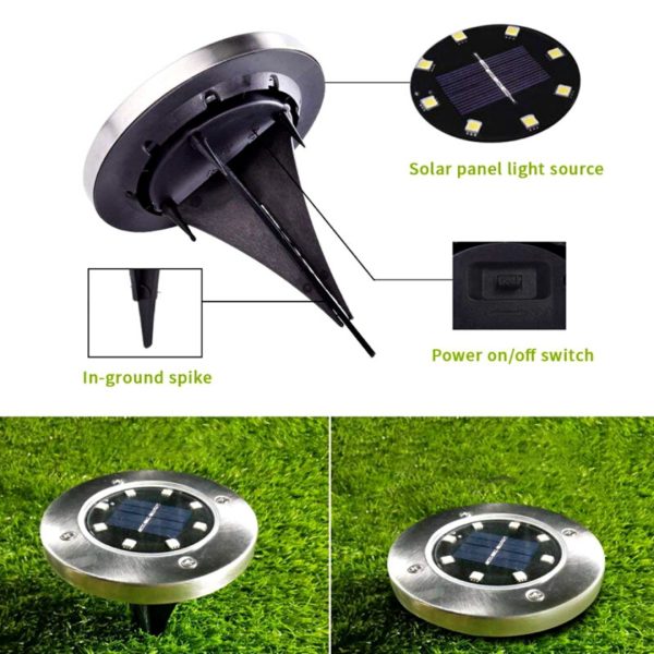 Luz Led Acero Inoxidable Patio Jardin Cesped Garage Solar