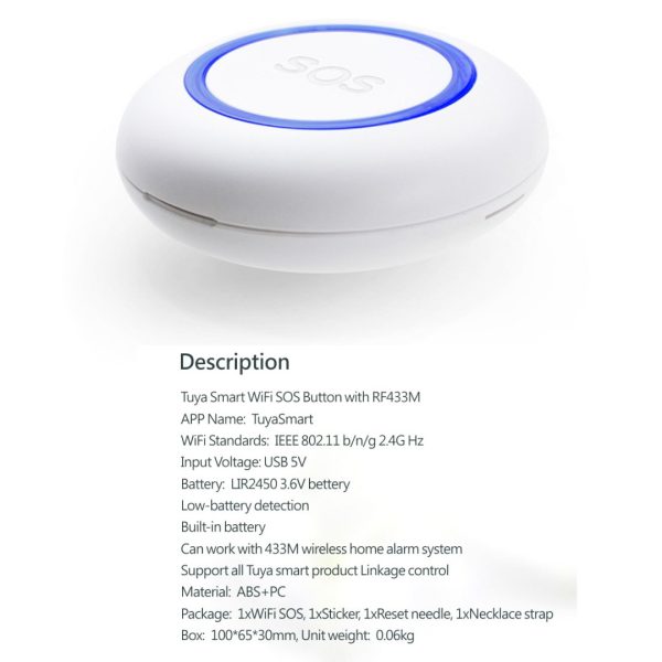 Boton Panico Wifi SOS Tuya Smart Alerta Celular 433mhz