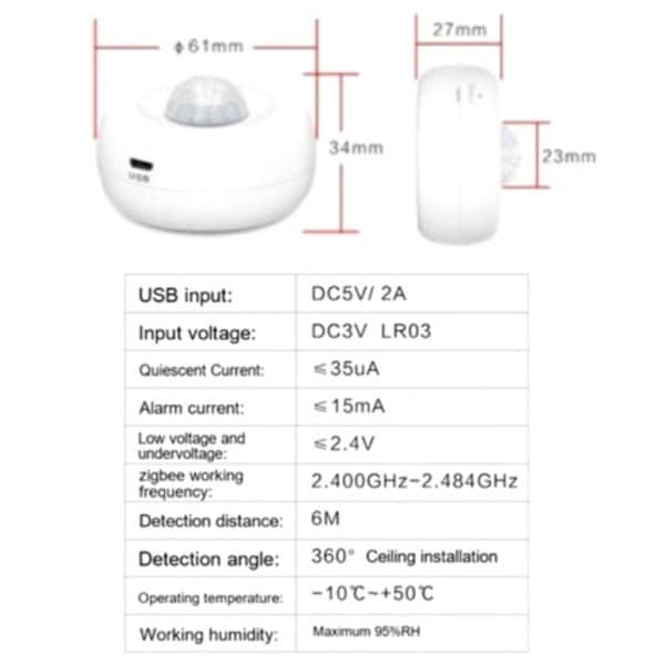 Sensor Movimiento Wifi Techo Alexa Tuya 360 grados