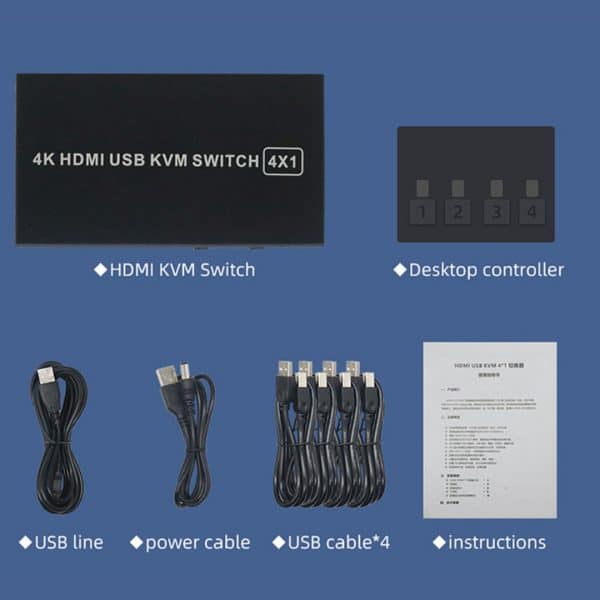 Switch Kvm 4 Puertos Hdmi USB 4K HDCP controlador