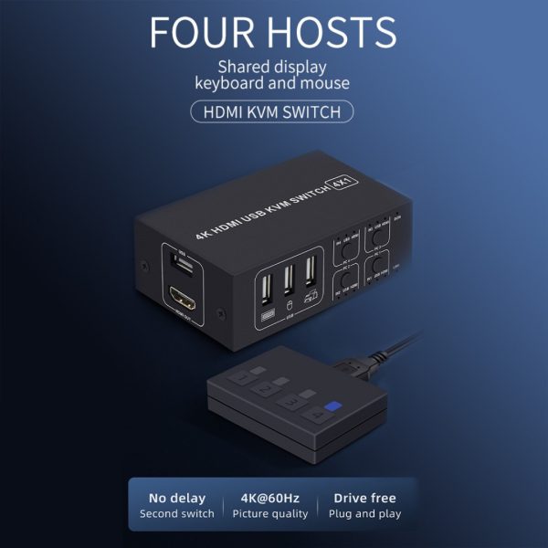 Switch Kvm 4 Puertos Hdmi USB 4K HDCP controlador