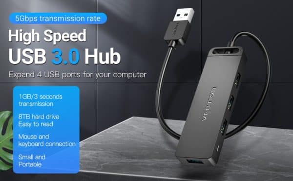 Hub USB VENTION 4 puertos USB 3.0 carga MacBook Laptop Surface Pro PS4 PC