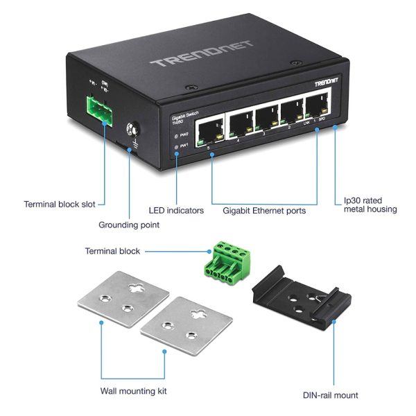 Switch Industrial Trendnet Ti-g50 5 Puertos Gigabit Con Riel