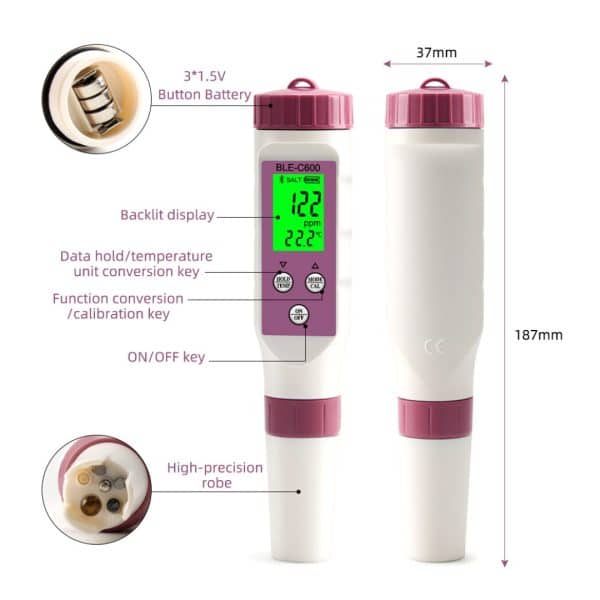 Medidor 7 En 1 Inteligente Ph Tds Ec Orp Salinidad Bluetooth