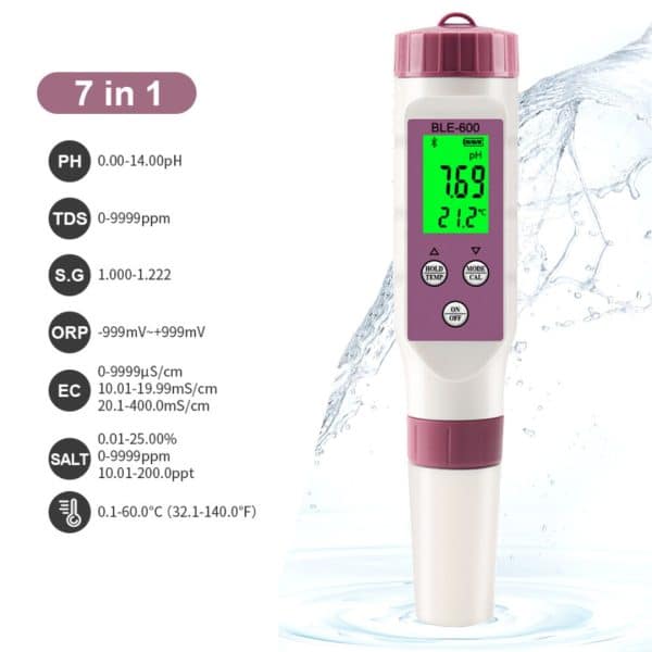 Medidor 7 En 1 Inteligente Ph Tds Ec Orp Salinidad Bluetooth