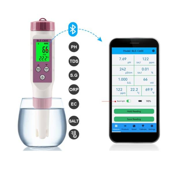 Medidor 7 En 1 Inteligente Ph Tds Ec Orp Salinidad Bluetooth