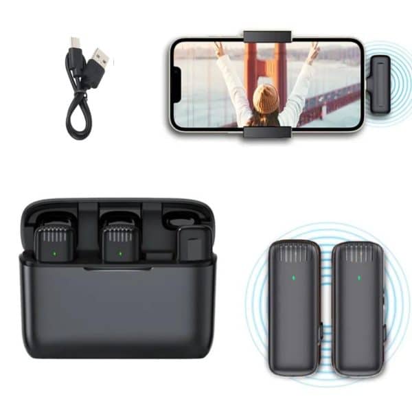 Microfono Inalambrico Dual Doble Celular Audio Reduccion Ruido Profesional Tipo C
