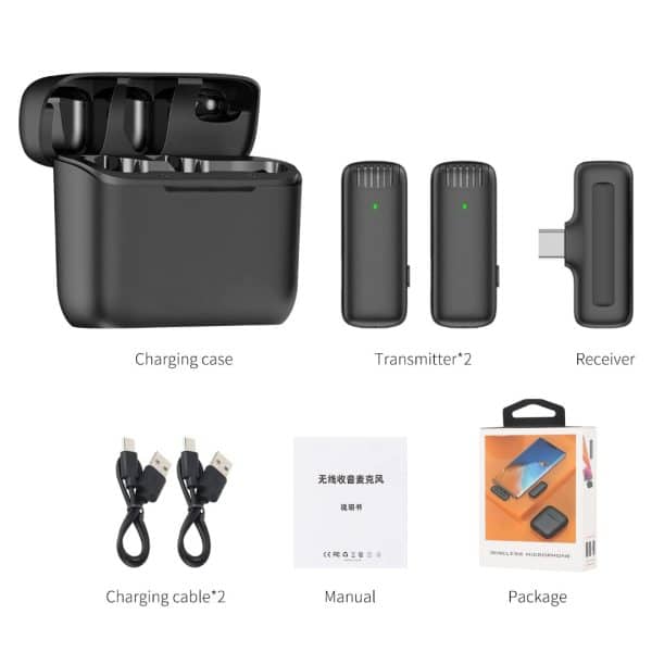 Microfono Inalambrico Dual Doble Celular Audio Reduccion Ruido Profesional Tipo C