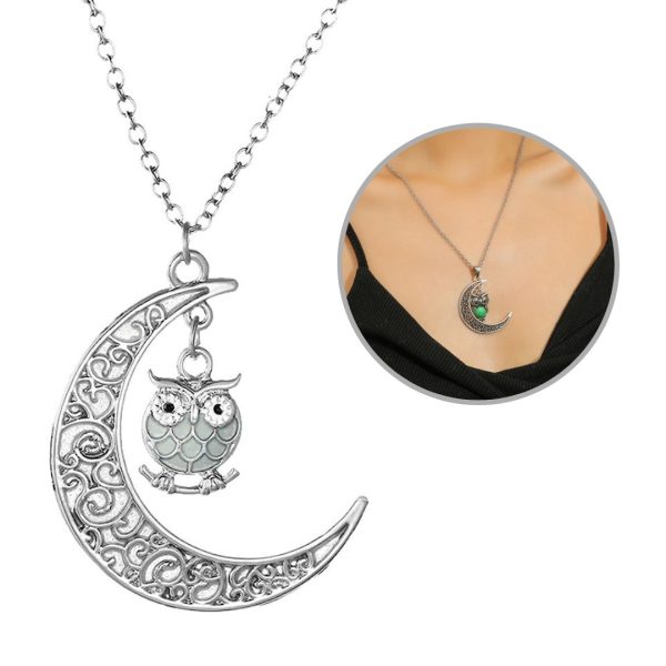 Collar Cadena De Luna Luminoso De Buho Brillante Elegante