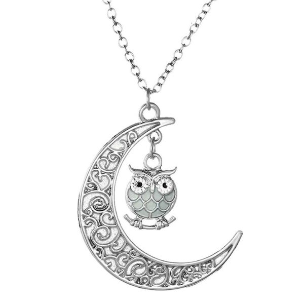 Collar Cadena De Luna Luminoso De Buho Brillante Elegante
