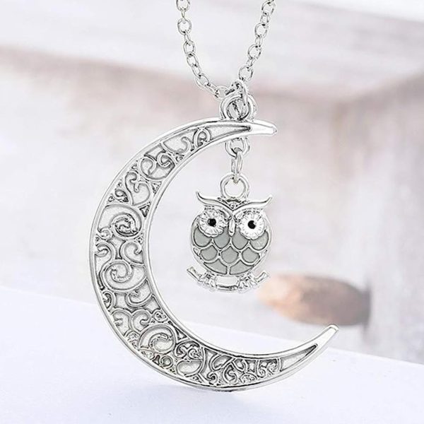 Collar Cadena De Luna Luminoso De Buho Brillante Elegante