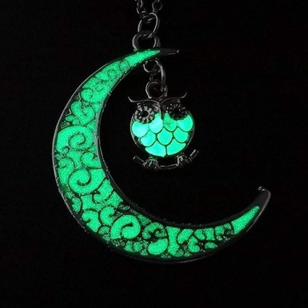 Collar Cadena De Luna Luminoso De Buho Brillante Elegante