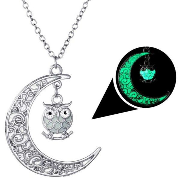 Collar Cadena De Luna Luminoso De Buho Brillante Elegante