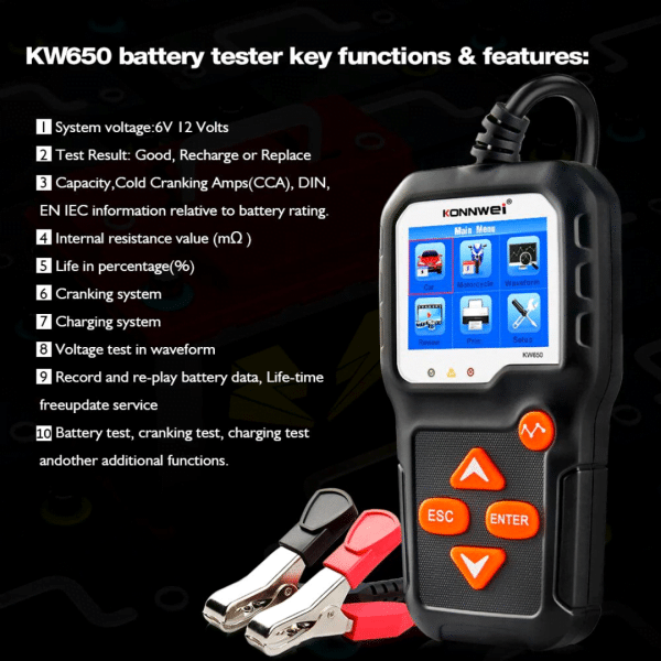 Escaner Tester Bateria Konnwei Kw650 6v 12v Probador Alterna
