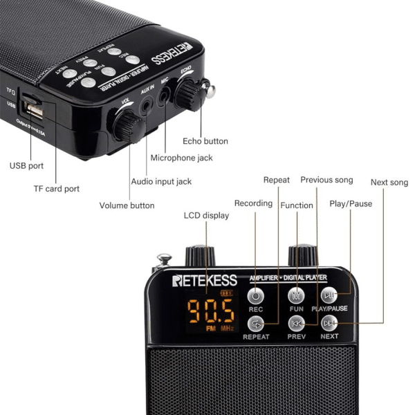Megáfono Portátil 3W Grabación Radio FM MP3 Amplificador Voz Micrófono Profesores Guía Turística