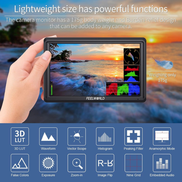 Monitor Feelworld FW568 V3 6" 3D LUT DSLR IPS Full HD 1920x1080 compatible con HDMI