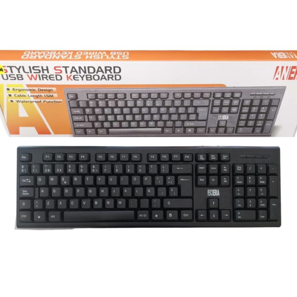 Teclado Usb Pc Laptop ANERA KB-523 Español Ergonomico