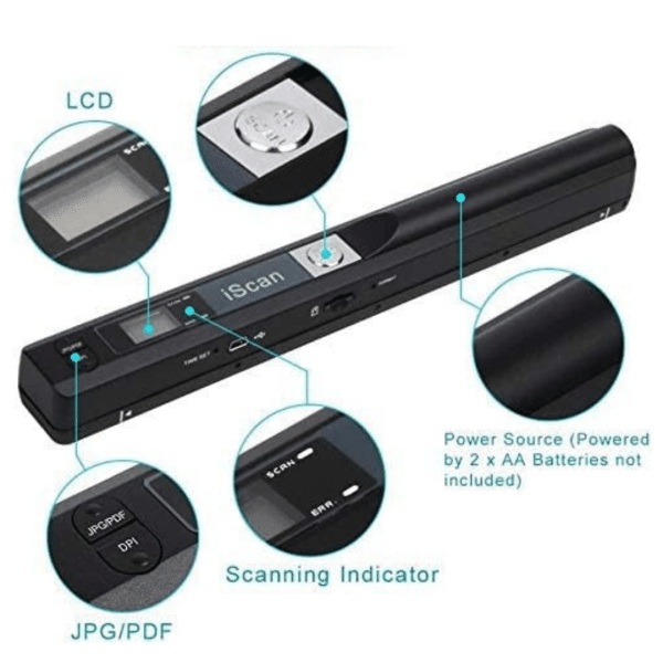 Escaner Portatil Liviano A4 Color Negro PDF JPG Soporta Micro SD 32 GB