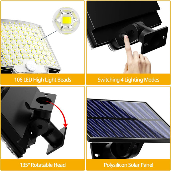 Luz Solar 106 LED Exteriores Impermeable Sensor Movimiento Reflector Control Remoto