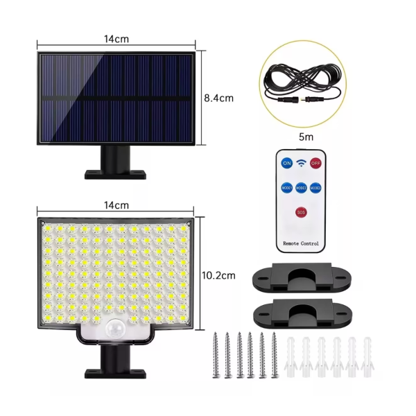 Luz Solar 106 LED Exteriores Impermeable Sensor Movimiento Reflector Control Remoto