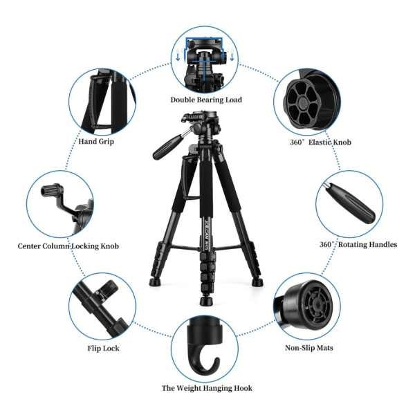 Trípode para Cámara y Celular JOILCAN 74" Alto Resistente DSLR Viaje Profesional Canon iPhone 15lb