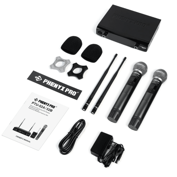 Sistema de Micrófono Inalámbrico Dual con Salto de Frecuencia UHF PHENYX PRO PTU-52-2H