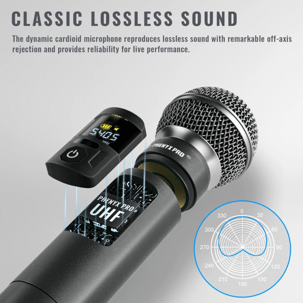 Sistema de Micrófono Inalámbrico Dual con Salto de Frecuencia UHF PHENYX PRO PTU-52-2H