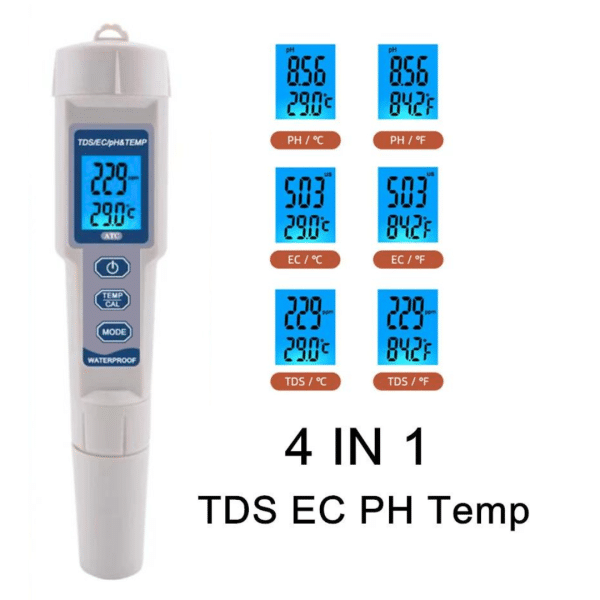 Medidor 4 En 1 Calidad Agua Multifuncion TDS EC PH TEMP