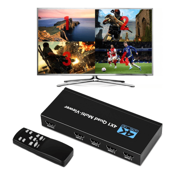 Multivisor Cuádruple 4K HDMI 4 x 1 Conmutador Soporta Extractor de Audio y Rotación 8 Modos