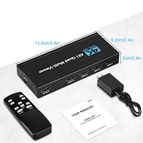 Multivisor Cuádruple 4K HDMI 4 x 1 Conmutador Soporta Extractor de Audio y Rotación 8 Modos